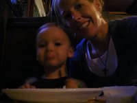 IMGP5058  Mommy and Sammy on a dinner date in Saratoga. We went to The Parting Glass, an Irish pub. We had fish 'n chips, and bread pudding. Yum!