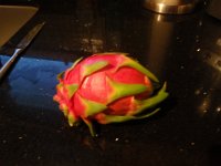 P7280002  This is a dragon fruit. Quite possibly the oddest fruit I've ever seen. We'll try it tonight - supposedly like a kiwi...