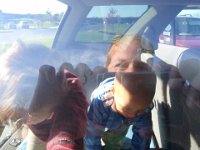 P4160020  Monkey boys gettin' crazy on me. They are in the trunk while I deal with switching car seats around after dropping off the rental. They are so mischievous!