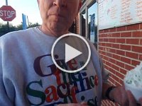 P4170013  Dad ordering ice cream is an experience. Always has been! The funnier movie, if I'd been on the ball to catch it, is him actually placing the order. I had turned around and was talking to another family behind me. The conversation went on a minute or two. When I turned back around, Dad was STILL talking to the girl at the counter! He loves concoctions. As a matter of fact, he made a very good omelette with everything but the kitchen sink in it - we are calling it a conglomelette.