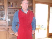 P4190002  Trying to figure out how to wear a dress I found. This is Bill ... last name omitted to protect privacy. We're over at Bill and Janet's for a wonderful dinner.