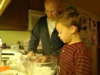 P5010537  Making waffles with Dad before heading to McGuire to hopefully catch our flight. Turned out the flight got delayed, then evaporated, giving us another day to hang out with my Dad and visit the biggest playground on the planet at base once more to show Daddy.