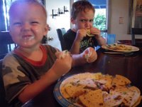 IMGP2889  Mom made some good dinner while Dad is gone- quesadillas with real corn tortillas! Sam said "It's like being at a restaurant!" They devoured it :)