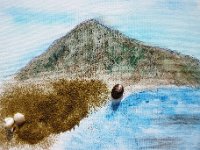 IMGP0332  A recent painting of Ulupa'u Crater on the Marine Corps base where we have spent so much time running, going to the commissary, church, etc. The sand is green due to olivine, a mineral spewed out during the eruption. I'm glad inspiration struck and I'll have a keepsake which reminds me of so many memories there.