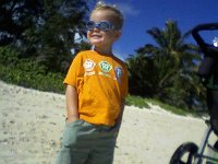 Photo-0041  Joe Cool on da bech with mom for a jog :) We got to watch the Blue Angels flying overhead as they practiced for the air show.