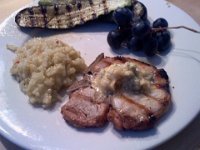 Pic-09102013-001  I actually made grilled pork chops with a mint lemon butter compote and risotto. The boys helped me cook - measuring and talking all at once. It was madness but fun :)
