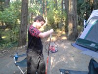20150819 084234  Taping a knob on the stick. I think Ben's stick.