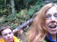 20151024 114605  Me finding out Sam has decided to hike in shoes with the soles almost falling off, and WITHOUT socks on a 53 degree day with 30% chance of rain!!!