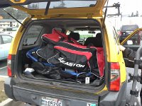 20151018 114659  Layers of gear. Switched layers halfway through so we could get at Ben's in a flash, as soon as we pulled into Bremerton. We barely made the ferry, but pulled into Bremerton just 2 min after our hoped-for arrival. Thankful for safe travels and good games.